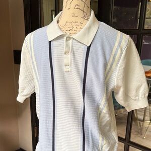Men's Light Knit Striped Polo with Navy Accents
